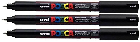 Marqueur noir Posca PC-1MR pour métal, tissu, verre pointe ultra fine 0,7 mm, Noir , Lot de 3