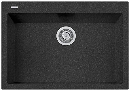 Lavello in quarzo da cucina incasso TELMA by Plados serie FLAT vasca singola 76cm - Nero Metal