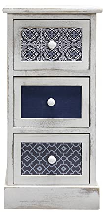 Rebecca Mobili Mesilla Ahorra Espacio, cómoda compacta con 3 cajones, Madera, Blanco Gris Azul, diseño Vintage, Muebles Sala de Estar Dormitorio - Medidas: 59,5 x 30 x 25 cm (AxANxF) - Art. RE6081