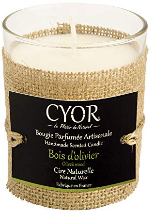 CYOR - Bougie Parfumée BOIS D'OLIVIER - 100% Naturelle - 30h de combustion - Fabriquée à la main en France