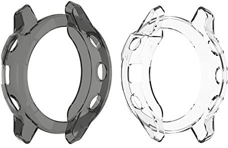 RuenTech Hülle Kompatibel mit Garmin Fenix 6 Pro Saphir Sapphire Schutzhülle TPU Displayschutzfolie Shell Schut，schwarz+klar