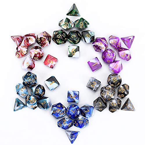 FLASHOWL Polyhedral & RPG Dice Polyedrische Würfel Set Tischspiele 6 Sätze 6 x 7 Serie D20, W20 DND Würfel DND RPG MTG Würfelset Doppelfarben Einteiler, 6 Sätze mit 6 Farben (42 Teile)