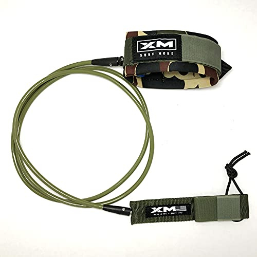 XM SURF MORE Knee/Calf Surfboard Leash 9ft., Regular Cord Thickness (.270 in.), Choose Length and Color, Key Pocket, Unbreakable Swivels, Detachable Railsaver, Made in USA