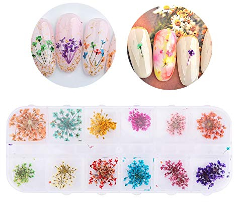 3 Arten von getrockneten Blumen für die Nageldekoration, echte getrocknete Blumen 3D Nail Art Aufkleber DIY konservierte Blumenaufkleber Maniküre Dekoration Blumen getrocknete Blumen Nail Art(ZU)