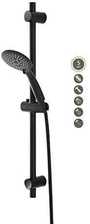 ADOB Duschset Brauseset schwarz matt Brausestange 70cm, Handbrause 5 Funktionen, Edelstahlbrauseschlauch 1,50 cm, vorhandene Löcher können genutzt werden, 40950