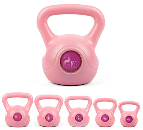 Phoenix Fitness RY1420 Vinyl Kettlebell - Heavy Weight Kettle Bell for Home Gym Workout Equipment Strength Fitness Pilates Weight Training - Pink, 2kg