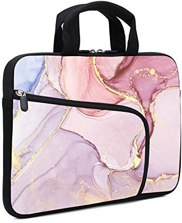 MacBook Air HP Chromebook Case - 11.6 & 12.2 Laptop Sleeve, Neoprene Handle, Two Pockets, Pink Marble