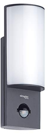 Oktaplex lighting LED Aussenleuchte mit Bewegungsmelder Belo 10W | Alu Außenlampe IP54 anthrazit Wand Außen | Außenwandleuchte Sensor 3000K Warmweiß