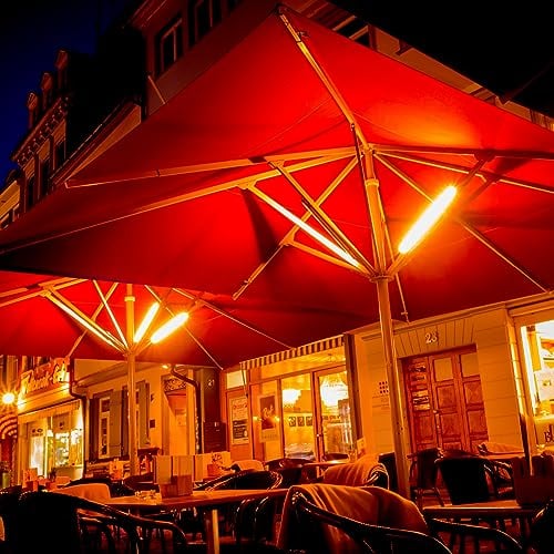 Lume1 2er Set Sonnenschirmbeleuchtung mit Fernbedienung, Sonnenschirmleuchter, Lampen für Garten, 2 LED warmweiß Leisten mit 2700 Kelvin für angenehme Beleuchtung, Akku enthalten [Energieklasse A++]