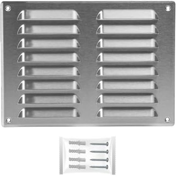 H&C VENT Grille Aeration Inox 260x190mm avec Moustiquaire │ Evacuation Caches Tuyau Ventilateur │ d'Extraction Ventialtion │ Exterieur Interieur │ Gaine Cache Extracteur d'air VMC │ Climatiseur Seche