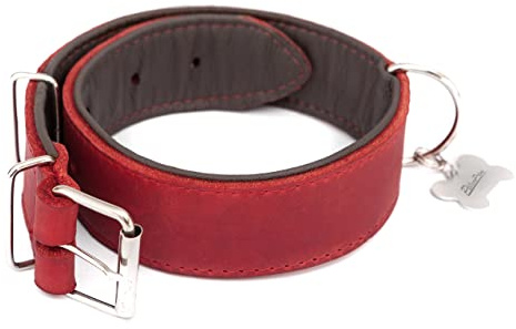 PillowPrim Hundehalsband Leder, Halsband, Leder, Lederhalsband Hund, Metallschnalle, 70 x 4 cm, Rot