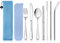Haware 9 Piece Camping Cutlery Set, Stainless Steel Portable Flatware for 1, Reusable Knife, Fork, Spoon, Chopsticks, Cleaning Brush, Straws, Case& Bag, Camping/Travel/Picnic (Blue)