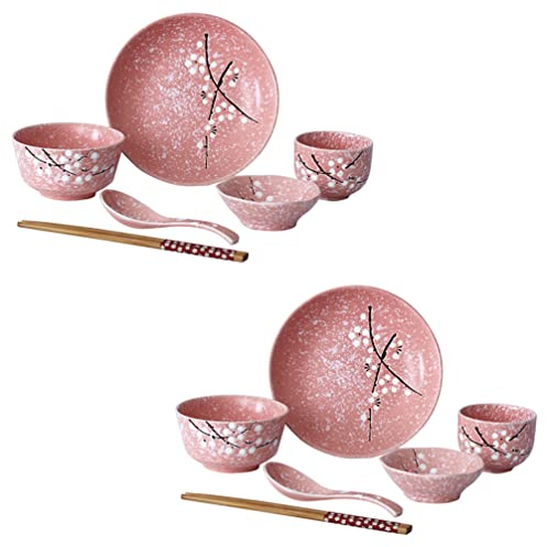 Kichvoe 1set Posate Ceramica Giapponese Rosa Set Completo Per Casa e Ristoranti Include Ciotole Piatti Design Elegante Per Occasioni Speciali e Uso Quotidiano