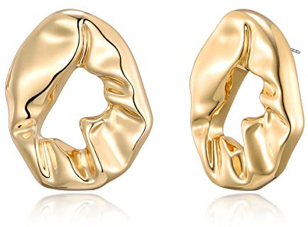 HESSAWELL Gold Tropfen Ohrringe - Geometrische Gehämmert Hoop für Frauen, Aussage Runde Ohrstecker, Vintage Baumeln Modeschmuck Statement Stud Earrings