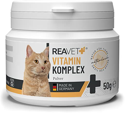 ReaVET Vitamin Komplex 50g, B Vitamine Katze, Vitamine Katze, Multivitamin Pulver für Katzen, rein natürlich, ideal als Barf Zusatz