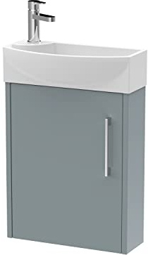 Hudson Reed JNU2361R Juno Modern Cloakroom Wall Hung 1-Door Unit with 1 Tap Hole Right Hand Basin, Coastal Grey