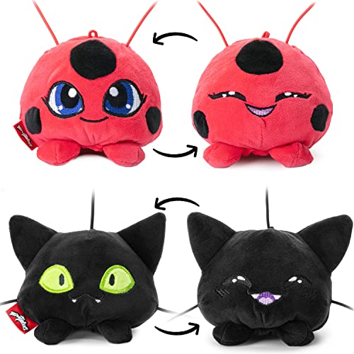 Miraculous Ladybug Plüsch Schlüssel-Anhänger, Set aus 2, Kwami Plagg und Tikki, 10cm, doppelseitig