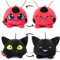 Miraculous Ladybug Plüsch Schlüssel-Anhänger, Set aus 2, Kwami Plagg und Tikki, 10cm, doppelseitig