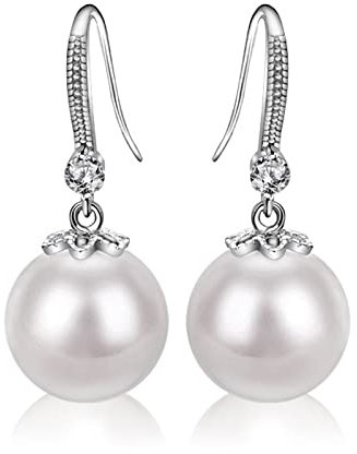 Wycian Perlen Ohrringe Hänger Perle Ohrringe Silber 925 Nickelfreie Ohrringe Perle Zirkonia Tropfen Ohrringe Vintage 12mm