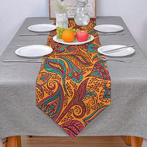 AMDXD Indian Blumen Frühling Tischläufer, 33x178 cm Baumwolle Leinen Tischläufer Handgemachte, Tischband für Hochzeit Rustikales Zuhause Bauernhaus Modern Tabletop Dekor, Bunt