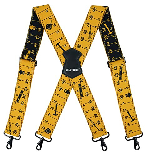 MELOTOUGH Herren-Hosenträger 5,1 cm breit x hinten Arbeit Hosenträger verstellbar, voll elastisch, groß und hoch Hosenträger mit Karabinerhaken (gelbes Lineal), Gelbes Lineal, 2 inch