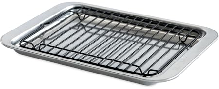 Nordic Ware Naturals 2 Piece Compact Pan Set, Toaster Oven, Counter Ovens, Air Fryer and Broiler Safe, Personal Size for 1-2 Portions - Includes Compact Baking Sheet with Broiling Rack