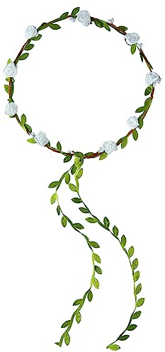PLULON White Flower Crown Headband for Women Flower Crowns Hair Garland Floral Wreath Boho Headpiece for Girls Wedding Festival Hair Accessories