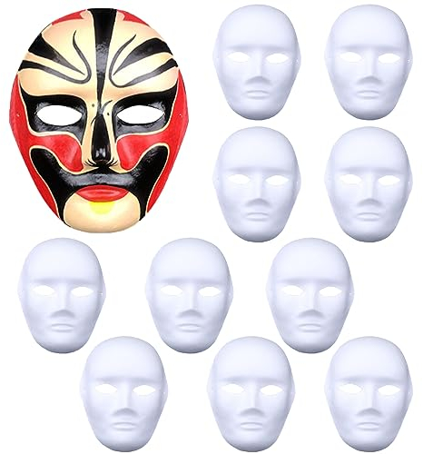 ZDQC 10 Stücke Maske DIY,Masken zum Bemalen,Leere Maske,Weiße Papiermasken,Masken zum Basteln,Papiermasken zum Bemalen,Cosplay Maske Weiß