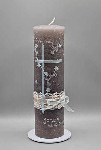Taufkerze RUSTIKAL - Handgegossen ! - inkl. Beschriftung mit Name und Datum ! TR 1