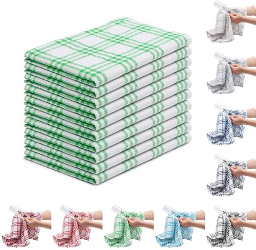 EllaTex 10er Pack Geschirrtücher Küchentücher Trockentücher Grubentücher 100% Baumwolle, Farbe: Apfelgrün