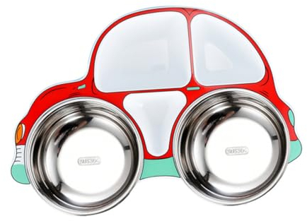 NAMOARLY 1 Pc Plato De Comida Para Niños Platos De Comida Bandeja Coche Mostrada Cubiertos Infantiles Plato De Alimentacion Acero Inoxidable 304 Niño Pequeño Alimento Dibujos Animados
