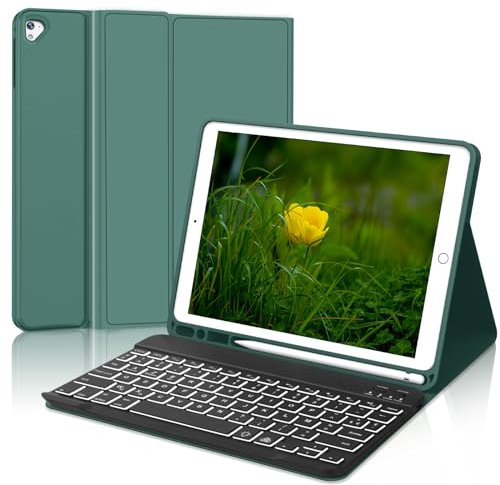 SENGBIRCH Étui Clavier pour iPad 9.7 Pouces - AZERTY Français Clavier pour iPad 6ème, 5ème génération, iPad Pro 9.7 Pouces, iPad Air 2, iPad Air, Clavier Bluetooth Détachable sans Fil,Vert foncé