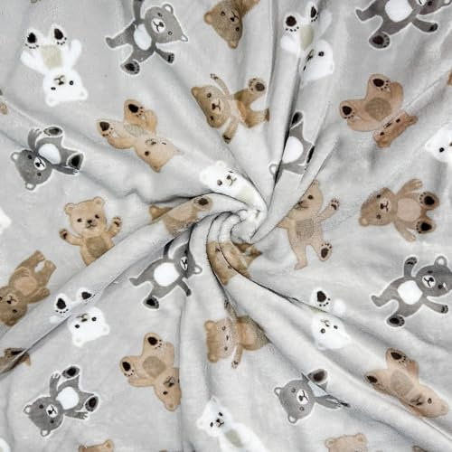 Textrend Polaire au mètre, Polaire pour enfants, Polaire douce, Tissu polaire chaud, Textile 1x1,6m, pour la couture (Oursons sur fond gris-beige)