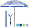 BelleMax Sonnenschirm Strand Windfest Stabil 180 cm Blaue weiße Streifen Sonnenschirm mit Schutzhülle & Bodenhülse 30° knickbar Sonnenschirm klein Rund Strandschirm Gartenschirm Sonnenschutz UV50+