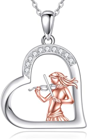 Violine Kette für Damen 925 Sterling Silber Herz Anhänger Musik Schmuck Geburtstag Geschenke für Mädchen (Violine)