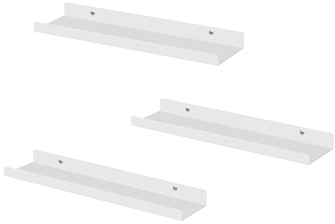 EUGAD Étagère Murale, Lot de 3, Tablette Murale, en Métal, Style Industriel, pour Salon, Cuisine, Chambre, Blanc