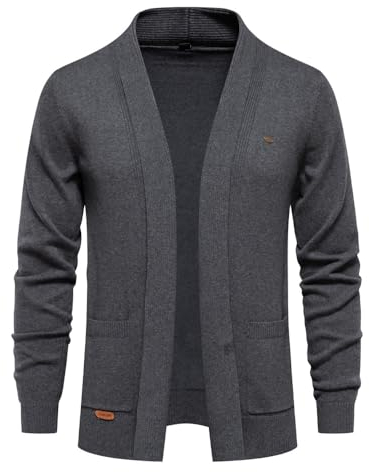 Strickjacke Herren Slim Fit Revers Einfarbig Gestrickter Mantel Herren Business Mode Casual Sweater Jacke Herren Jugend Klassisch All-Match Langarm Sweater Herren B-Dark Grey XXL