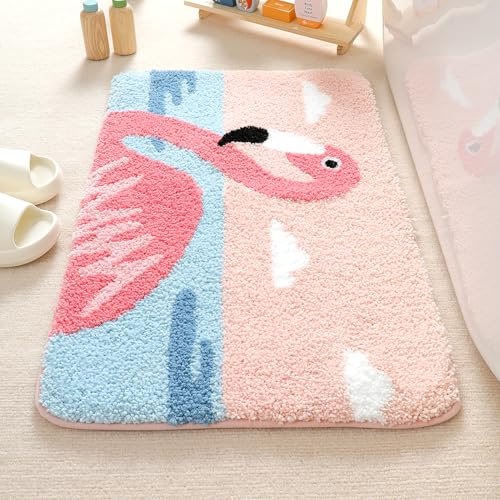Molesun Niedliche Frosch-Badematte, extra weicher, saugfähiger Badvorleger, Rutschfester, komfortabler Badvorleger, Teppich für Badewanne, Dusche, Badezimmer, maschinenwaschbar, 40x60cm, Flamingo