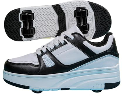 Mateju 2-in-1 Rollschuhe für Jungen und Mädchen - Kinder Turnschuhe Mit 4 Versenkbaren Rollen, Skateboardschuhe, 39 EU Schwarz