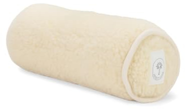 Spirit Love Merino Schafwolle Yoga Bolster | Yogarolle Kissenrolle | Weiche Naturwolle Waschbarer Bezug | Reisefreundlich Nackenrolle | Knierolle | Rund 40x15cm - Natur