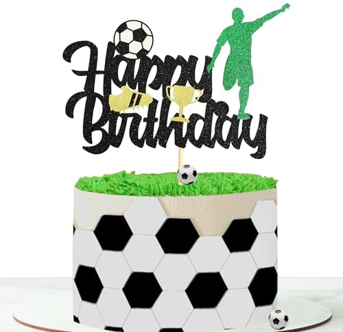 Sotpot 1 Pack Football Happy Birthday Cake Topper Glitter Happy Birthday Sign Football Player Cake Pick for Football Themed Birthday Party Cake Decoration Supplies