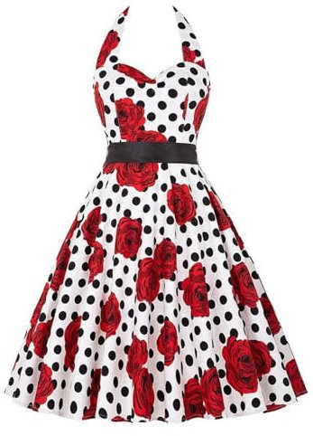 maxToonrain Dresses for Women UK,Womens 1950s 80s 70s 90s Fancy Dress A Line Spaghetti Strap Polka Dot Midi Party Dress Halloween Costumes for Adults Ladies(D-Black,L)