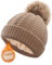 FORVEVO Mütze Damen Winter,Warme Wintermütze mit Fleece Futter,Thermo Beanie Mädchen,Bommelmütze Abnehmbarem Pom Pom für Outdoor Skifahren(Khaki)