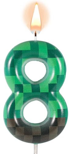 TNT Themed Birthday Candles for Cake, Green Number Birthday Candles Pixel Dynamite Birthday Candles TNT Cake Toppers for Wedding Baby Shower Video Game Party Supplies Decoration(Number 8)