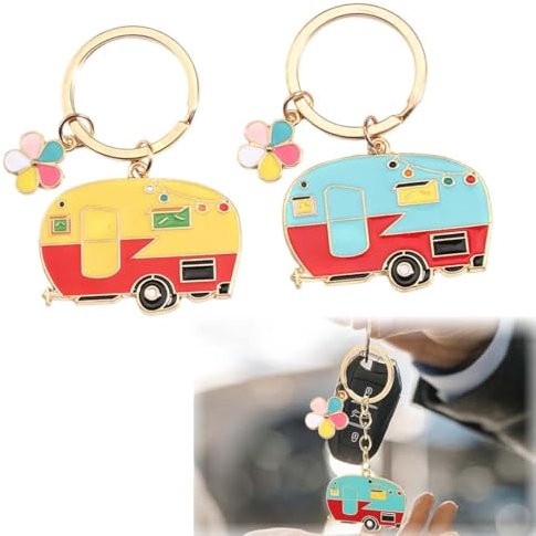 Lot de 2 porte-clés de caravane, accessoires de porte-clés RV, porte-clés de voiture, de camping, pour amoureux, cadeau de voyage, Porte-clés mignon