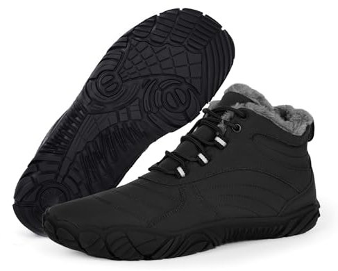 RUYI Barfußschuhe Winter Warm Gefütter Winterschuhe Damen Herren Barfussschuhe Wasserabweisend Traillaufschuhe mit rutschfest Sohle & Breiter Zehenbox