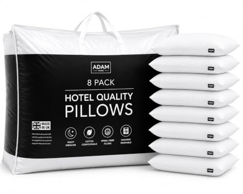 Adam Home Breathable Pillows 8 Pack Hotel Quality | Bouncy Support Side Sleeper Pillow for Neck, Back & Shoulder Pain Relief & Anti dust mite, Standard Size Bed Pillows