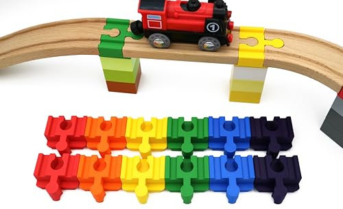 missing piece - Duplo-Adapter für Holzeisenbahnen (12 Stück) (Regenbogen)