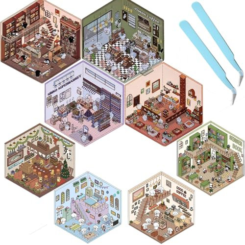 JTYEBY 8pcs Scene Landscape Sticker, Kind Sticker Machen Sie mit 3D Effekt, Szenen Aufkleber Kinder, Multifunktionale Zimmer Aufkleber, Cartoon-Szene Aufkleber für Erwachsene Kinder Killing Zeit