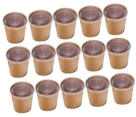 FRCOLOR 50 Piezas 12 Barril de Comida para Llevar Vasos de Postre con Tapa Taza de Sopa de Papel Kraft de Sopa Vaso de Papel Grueso a Prueba de Aceite